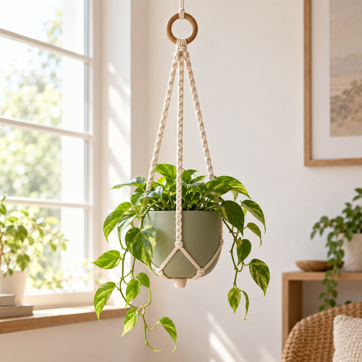 Cotton Macramé Hanging Planter — Lifestyle scene