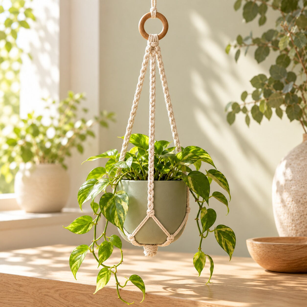 Cotton Macramé Hanging Planter — Alternate product view