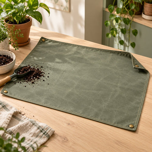 Fold-Flat Potting Mat with Brass Snaps — Lifestyle scene