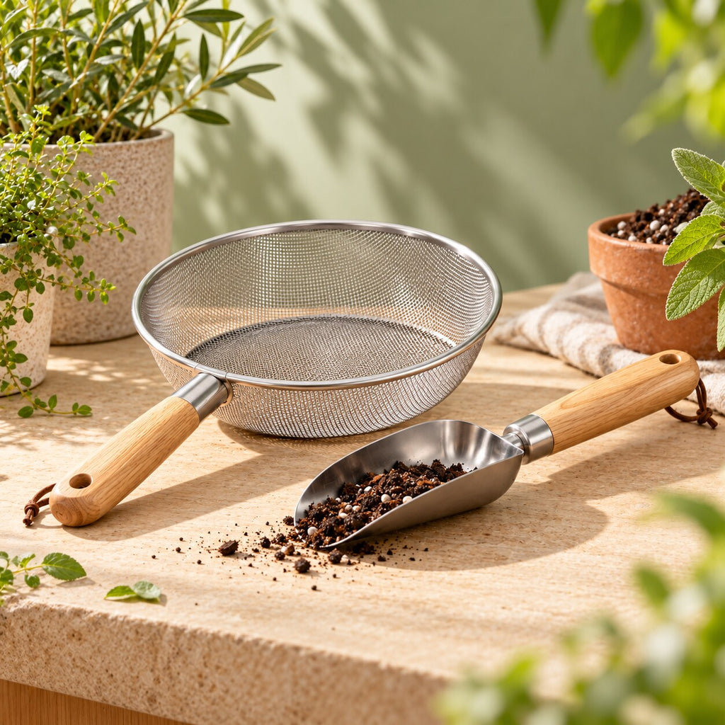 Oak-Handle Soil Sifter & Scoop Set — Alternate product view