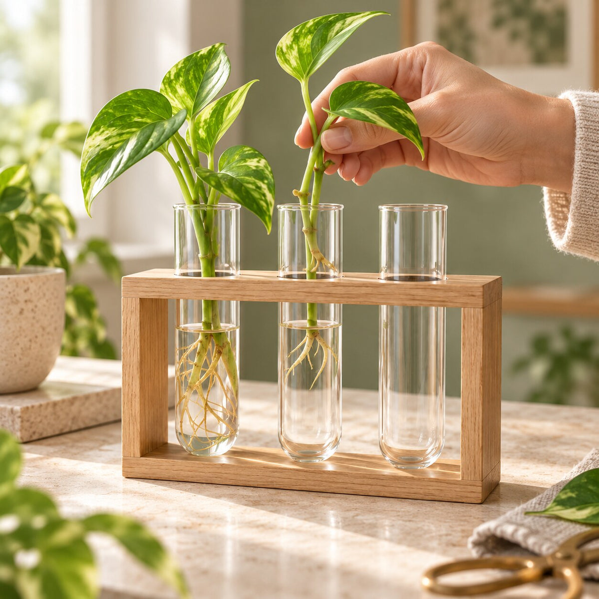 Oak-Rack Glass Propagation Set — In-use detail